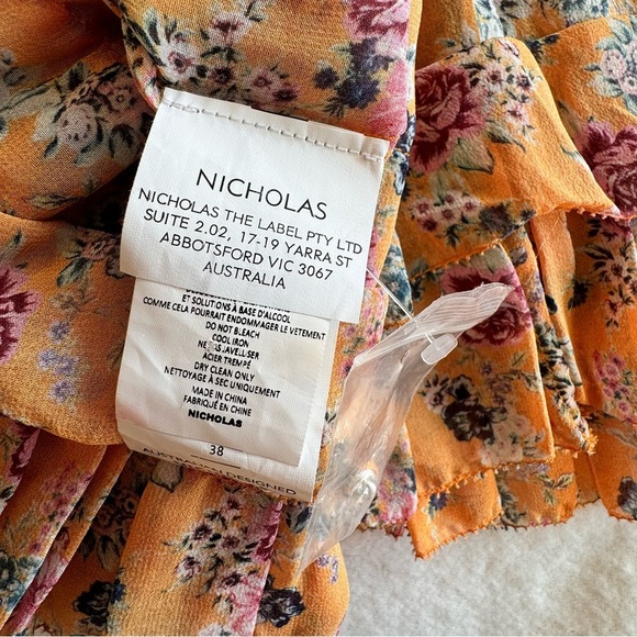 Nicholas Ruffle Mini Dress Floral Multi Print Victorian Front Tie Size 38 US S - Picture 5 of 14
